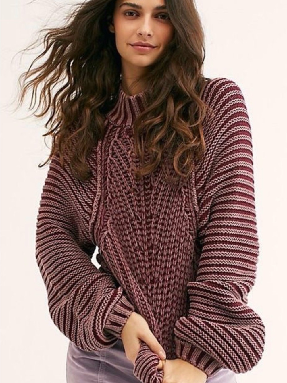 Free people Chunky Cable-Knit Sweater in Berry Women S
